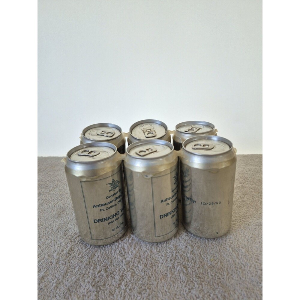 Vintage 1993 Anheuser Busch Drinking Water 6 Cans Unopened Iowa Flood
